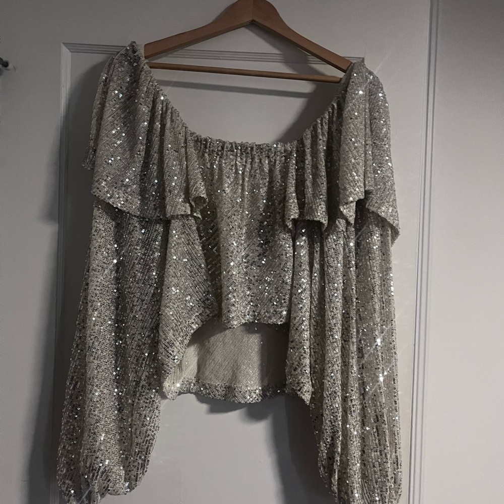Free People Silver Sequin Blouse